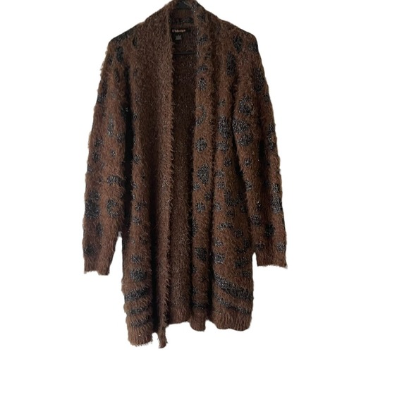 Bydesign Women's Size Large Brown Fuzzy‎ Leopard Print Open Front Cardigan - Picture 1 of 7